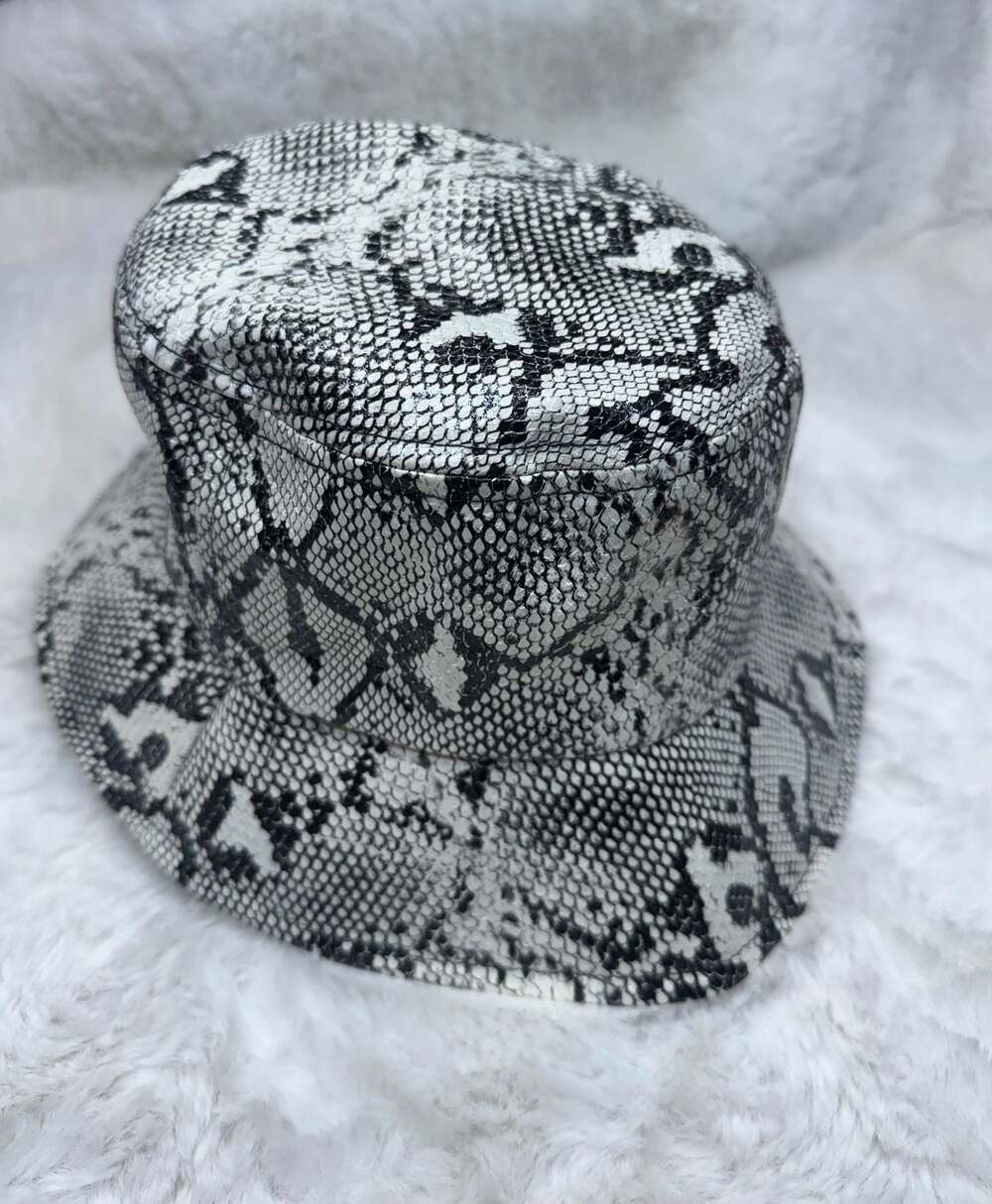 Unisex Reversible Snakeskin Print Faux Leather Bucket Hat